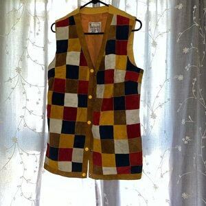 Vintage 70s genuine leather patched vest